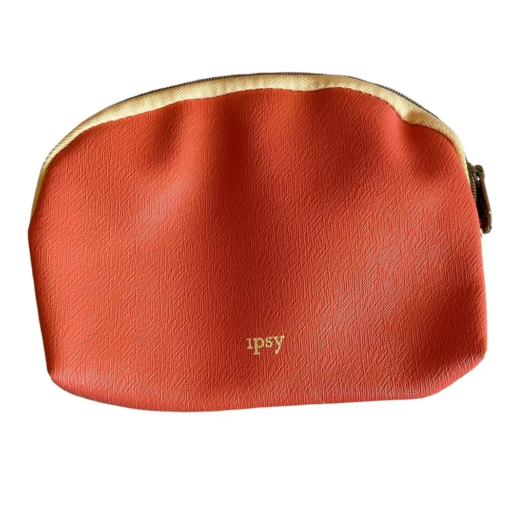 Travel Makeup Cosmetic Toiletry Bag Passport Stamped Yellow Orange Vacation 5X6”